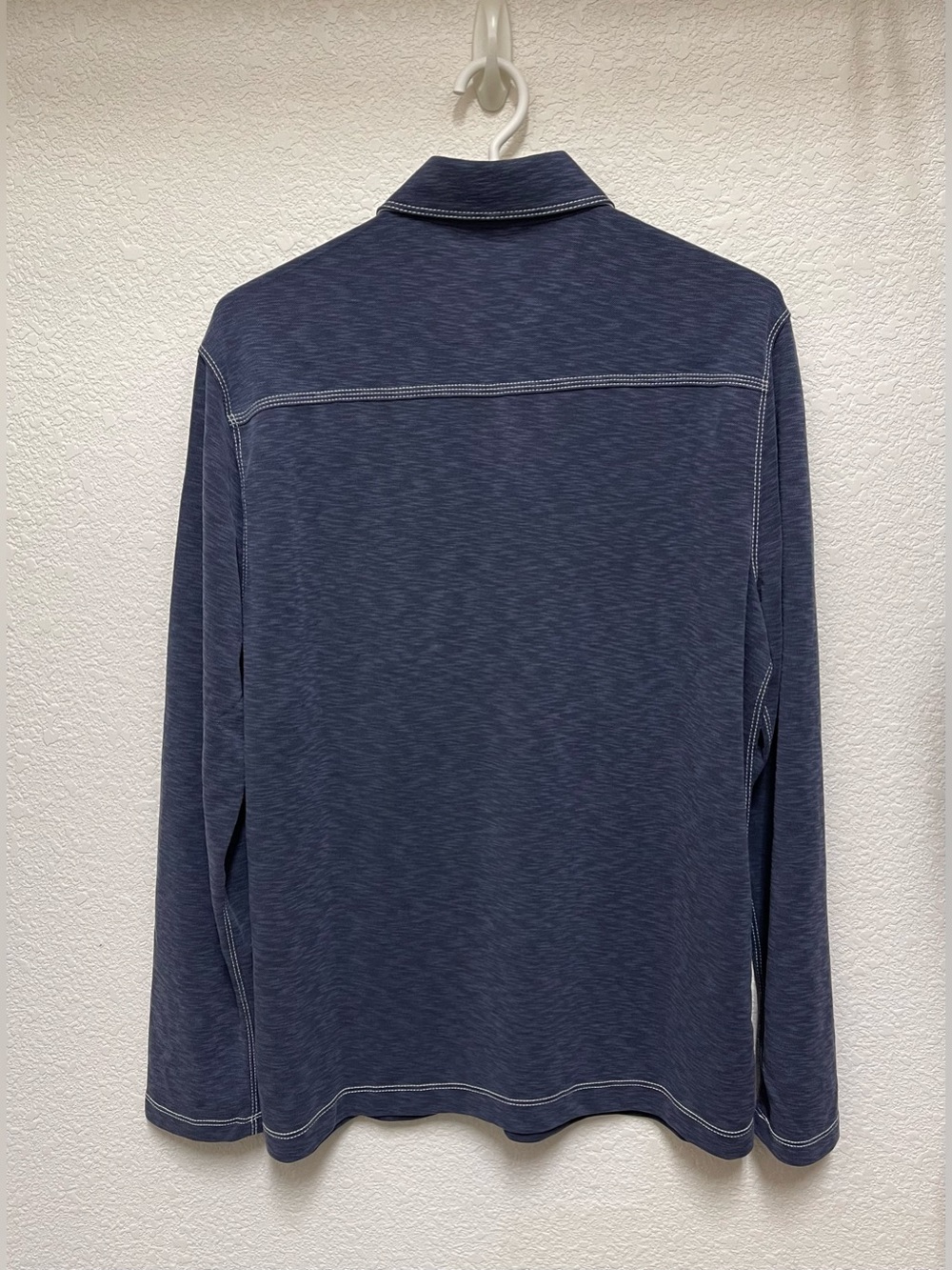 JOHNSTON & MURPHY Men's Navy Vintage Slub Long Sleeve Polo Shirt Size M - Picture 2 of 5